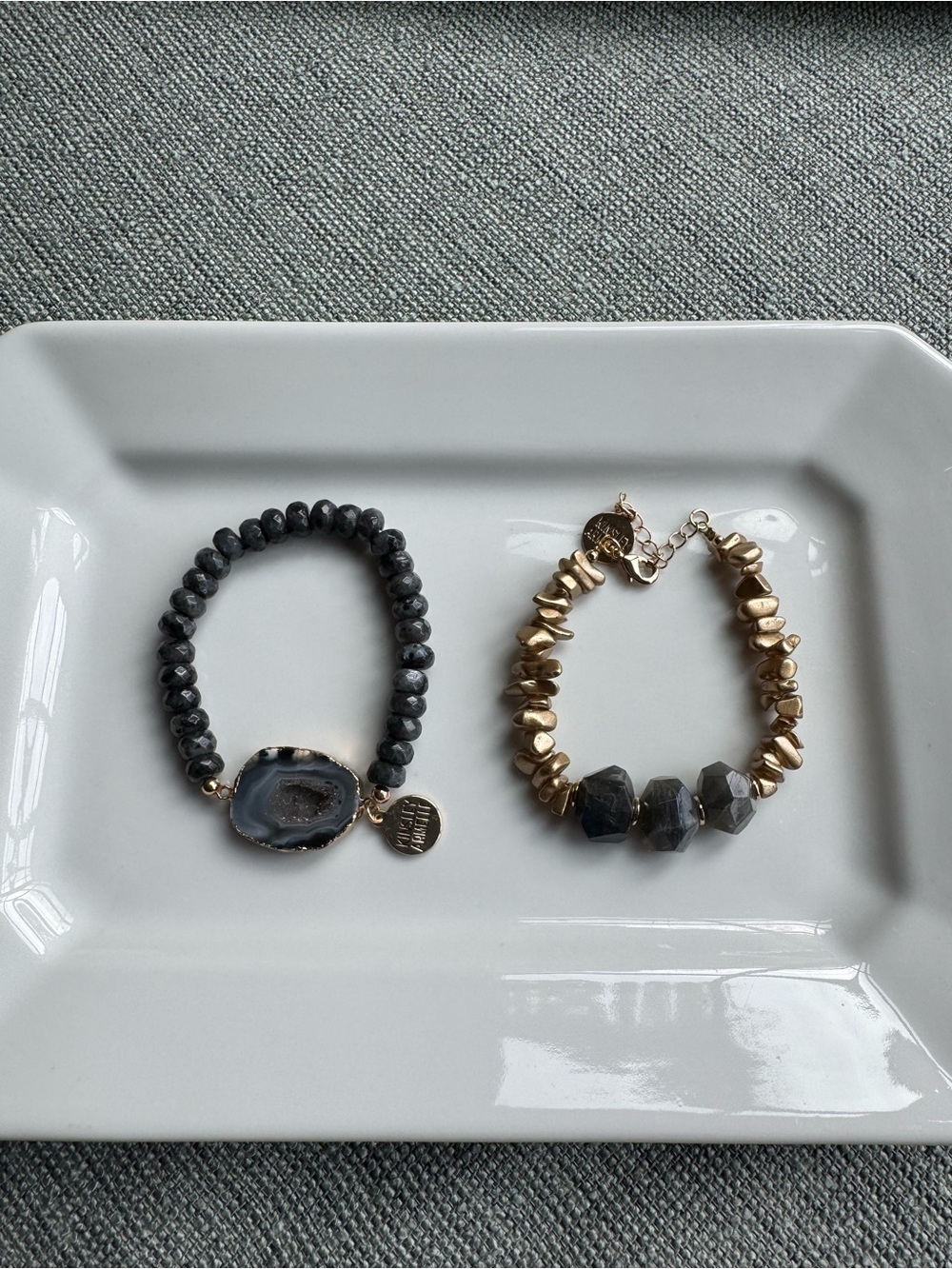 Kinsley Armelle Agate and Smokey Gray Beaded and Gold Accent Bracelet Set of 2